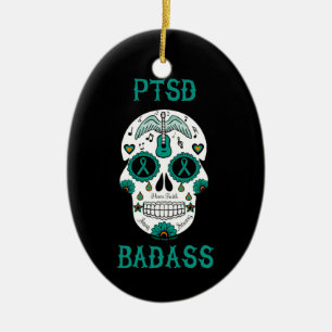 Ornement En Céramique PTSD Badass crâne à sucre