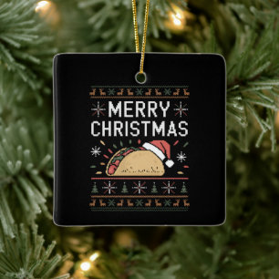 Ornement En Céramique Pull de Noël Ugly Lights Santa Taco Christmas