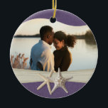 Ornement En Céramique Purple Beach Starfish Photo<br><div class="desc">Un joli sac de vêtements de photo violet pour des souvenirs de vacances,  des cadeaux de mariage ou toute occasion. Ajoutez votre photo préférée et changez le texte au dos si nécessaire.</div>