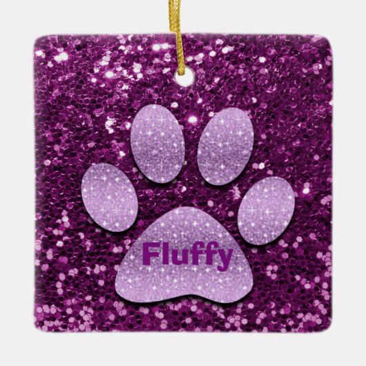 Ornement En Céramique Purple Chiot Paw Purple Faux Parties scintillant (Devant)