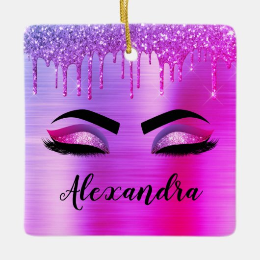 Ornement En Céramique Purple Glitter Sparkle Eyelashes Monogram (Devant)
