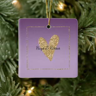 Ornement En Céramique Purple Ombre Gold Parties scintillant Heart
