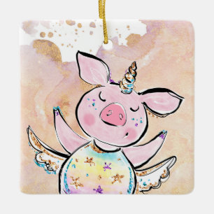 Ornement En Céramique Quand les porcs volent, un Pigicorn magique
