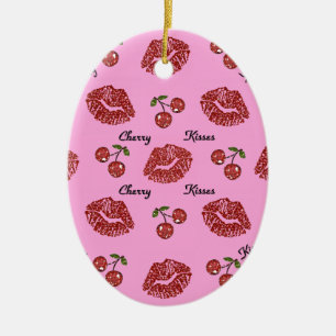 Ornement En Céramique RAB Rockabilly Cherry Kisses on Pink