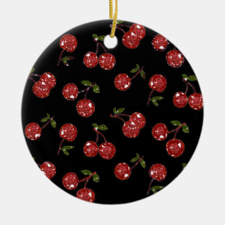 Ornement En Céramique RAB Rockabilly Très Cerises Cerises Sur Fond Noir