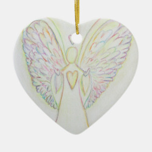 Ornement En Céramique Rainbow Hearts Angel Art Holiday Ornament