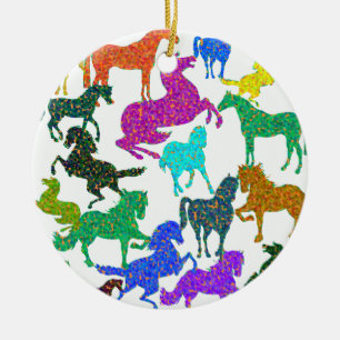 Ornement En Céramique Rainbow Horses - "Dotty about Horses !"