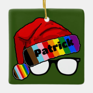 Ornement En Céramique Rainbow Santa Hat avec lunettes