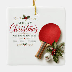 Ornement En Céramique Raquette de ping pong et balle avec thème de Noël