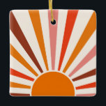 Ornement En Céramique Rayons Soleil Rétro Coucher Soleil Orange Jaune Ro<br><div class="desc">Le design rétro du soleil éclate dans les tons chauds rose,  marron,  orange. Rayons de soleil orange modernes rétro,  soleil matinal géométrique art abstrait.</div>