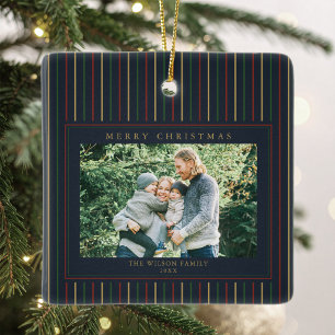 Ornement En Céramique Rayures de Noël Une Photo