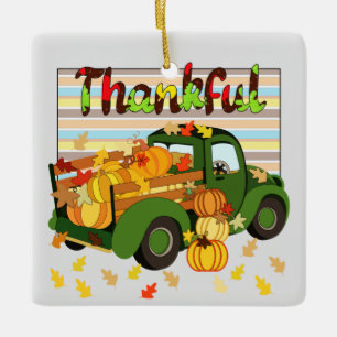 Ornement En Céramique Reconnaissant - Camion d'automne Citrouilles Thank
