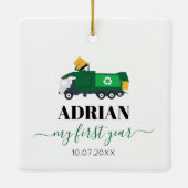 Ornement En Céramique Recyclage Camion à ordures Bébé Garçon 1ère année  (Dos)