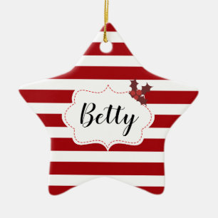 Ornement En Céramique Red and White Christmas Magie Nom personnalisé
