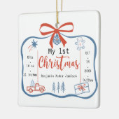 Ornement En Céramique Red & Blue Baby Boy's 1st Christmas Birth Stats (Gauche)