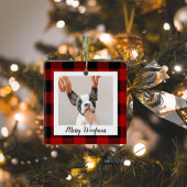 Ornement En Céramique Red Buffalo Plaid Chien Photo | Devis de chien