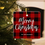 Ornement En Céramique Red Buffalo Plaid & Joyeux Noël |Nom personnel<br><div class="desc">Préparez-vous à imprégner votre saison de vacances d'une touche de charme rustique et d'une chaleur personnalisée grâce à notre collection Red Buffalo Plaid & Joyeux Noël! Que vous soyez en train de décorer votre maison ou de chercher le cadeau parfait, ces articles festifs sont conçus pour apporter joie et confort...</div>