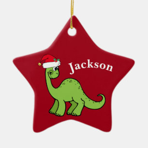 Ornement En Céramique Red Christmas Kids Dinosaur Père Noël Star Custo