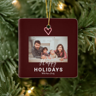 Ornement En Céramique Red Happy Holidays Sucre de canne Noël Minimaliste