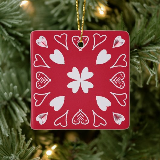 Ornement En Céramique Red Heart Folk Art Motif sapin de Noël (Arbre)