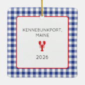 Ornement En Céramique Red Lobster Blue White Gingham ENDROIT Année (Dos)