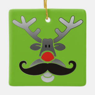 Ornement En Céramique Red Nosed Rudolph with Moustache + your idea