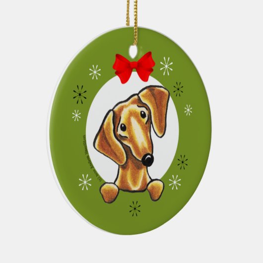 Ornement En Céramique Red Smooth Dachshund Classique de Noël (Droite)