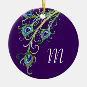 Ornement En Céramique Remous de plumes de paon de style de Nouveau d'art