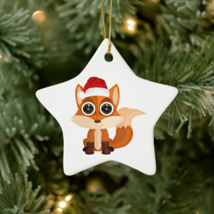 Ornement En Céramique Renard de Noël mignon dessin animé animal de fête