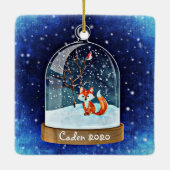Ornement En Céramique Renard rouge mignon personnalisé dans Snowglobe (Dos)