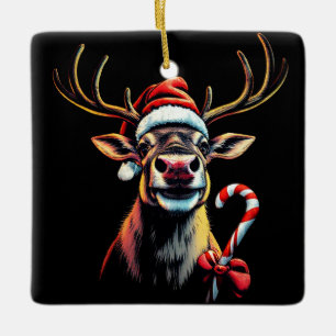 Ornement En Céramique Renne de Noël recto verso 