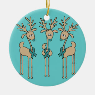 Ornement En Céramique Renne turquoise de ruban (Cancer ovarien)