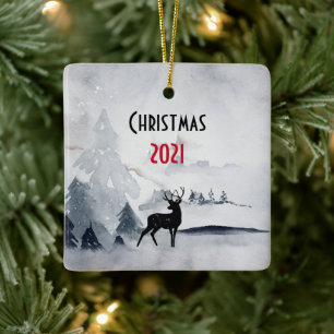 Ornement En Céramique Rennes dans l'Aquarelle gris sauvage Noël