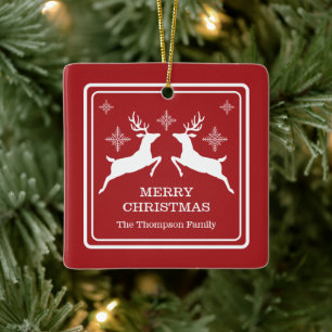 Ornement En Céramique Rennes Rouges Et Blancs Avec Snowflakes Noël