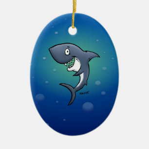 Ornement En Céramique Requin drôle souriant sur fond bleu