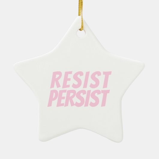 Ornement En Céramique Résister Persister rose clair étoile blanche Noël (Dos)