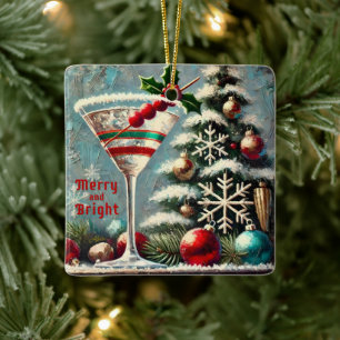 Ornement En Céramique Retro 50 Cranberry Snowflake Noël Martini