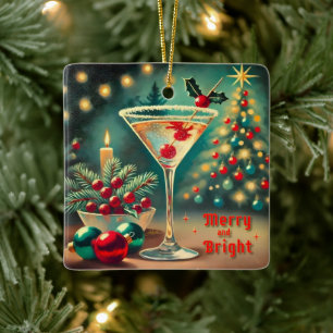 Ornement En Céramique Retro années 50 Cocktail Martini Noël Merry Bright