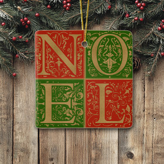 Ornement En Céramique Retro Noel Rouge et Vert Vacances Décoratives