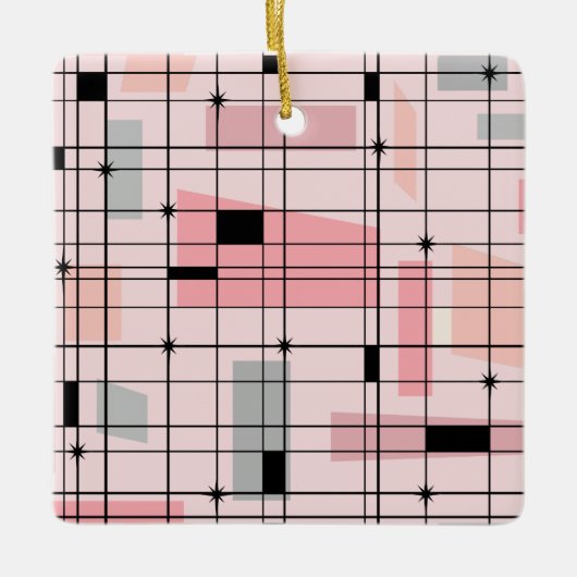 Ornement En Céramique Rétro Pink Grid et Starbursts Ordre de Christmas (Devant)