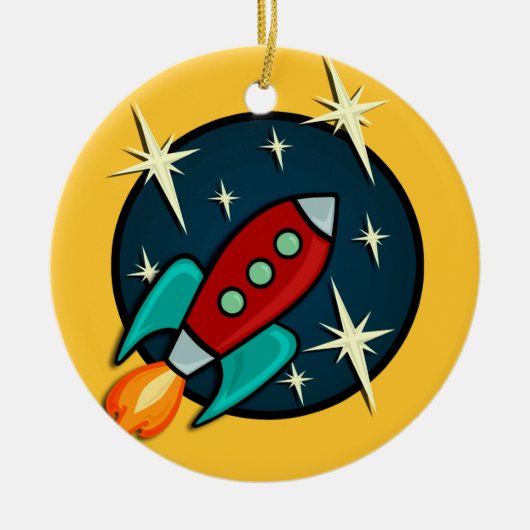 ORNEMENT EN CÉRAMIQUE RETRO ROCKET SHING ROUND CHRISTMAS ORNAMNAMENT (Devant)
