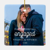 Ornement En Céramique Retro script Notre première photo engagée Noël (Dos)