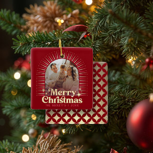 Ornement En Céramique Retro Super Joyeux Noël Famille Photo
