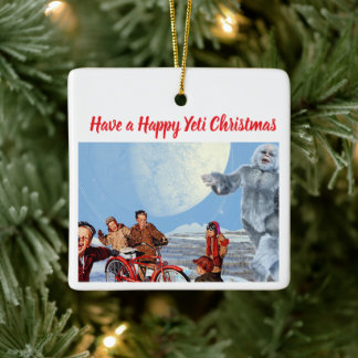 Ornement En Céramique Retro Yeti Christmas Ornament, Personalized Family