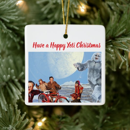 Ornement En Céramique Retro Yeti Christmas Ornament, Personalized Family (Arbre)