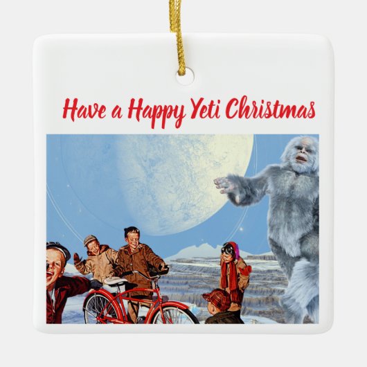 Ornement En Céramique Retro Yeti Christmas Ornament, Personalized Family (Devant)