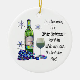 Ornement En Céramique Rêvant de Noël blanc, cadeaux drôles d'art de vin
