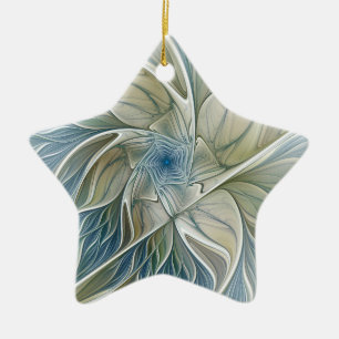 Ornement En Céramique Rêve floral abstrait étoile d'art fractal bleu kak