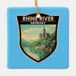 Ornement En Céramique Rhin River Allemagne Section Voyage Art Vintage<br><div class="desc">Rhin dans un style d'art vectoriel avec la partie en Allemagne. Le Rhin est l'un des fleuves européens majeurs. La rivière commence dans le canton suisse des Grisons,  dans les Alpes suisses du sud-est.</div>