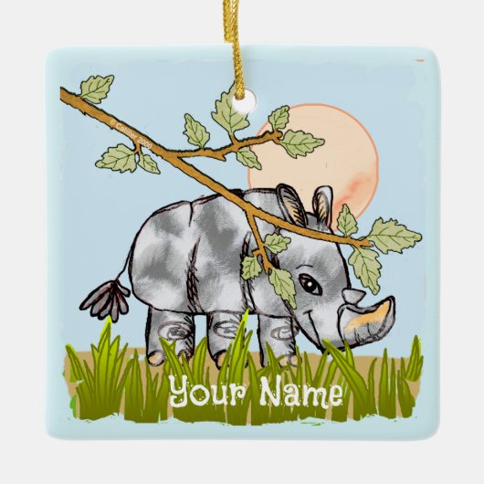 Ornement En Céramique Rhinocéros se cachant (Devant)